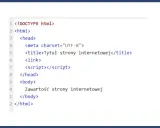 Fragment kodu HTML, który definiuje podstawową strukturę strony internetowej. Widoczny jest formularz HTML z tagami.