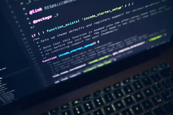 Kod źródłowy z funkcją `incode_starter_setup`, która obsługuje różne funkcje WordPressa. Widać fragmenty kodu, w tym warunek `if` i komentarze, sugerujące użycie `switch case` do zarządzania logiką.